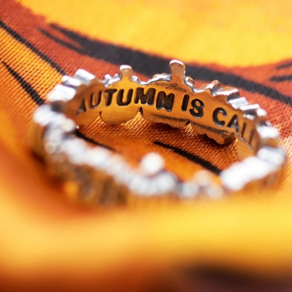 Dixi Autumn Is Calling Pumpkin & Acorn Boho Wreath Ring Sterling Silver - Picture 5 of 12